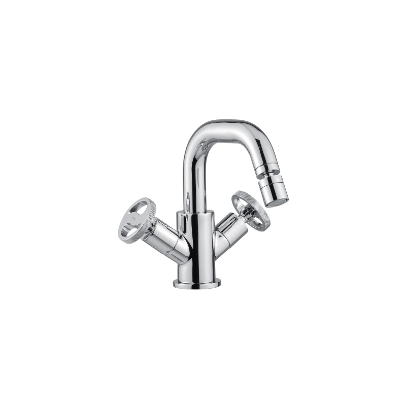 Monoforo bidet doppio comando tradizionale con canna girevole, senza scarico con flex inox.